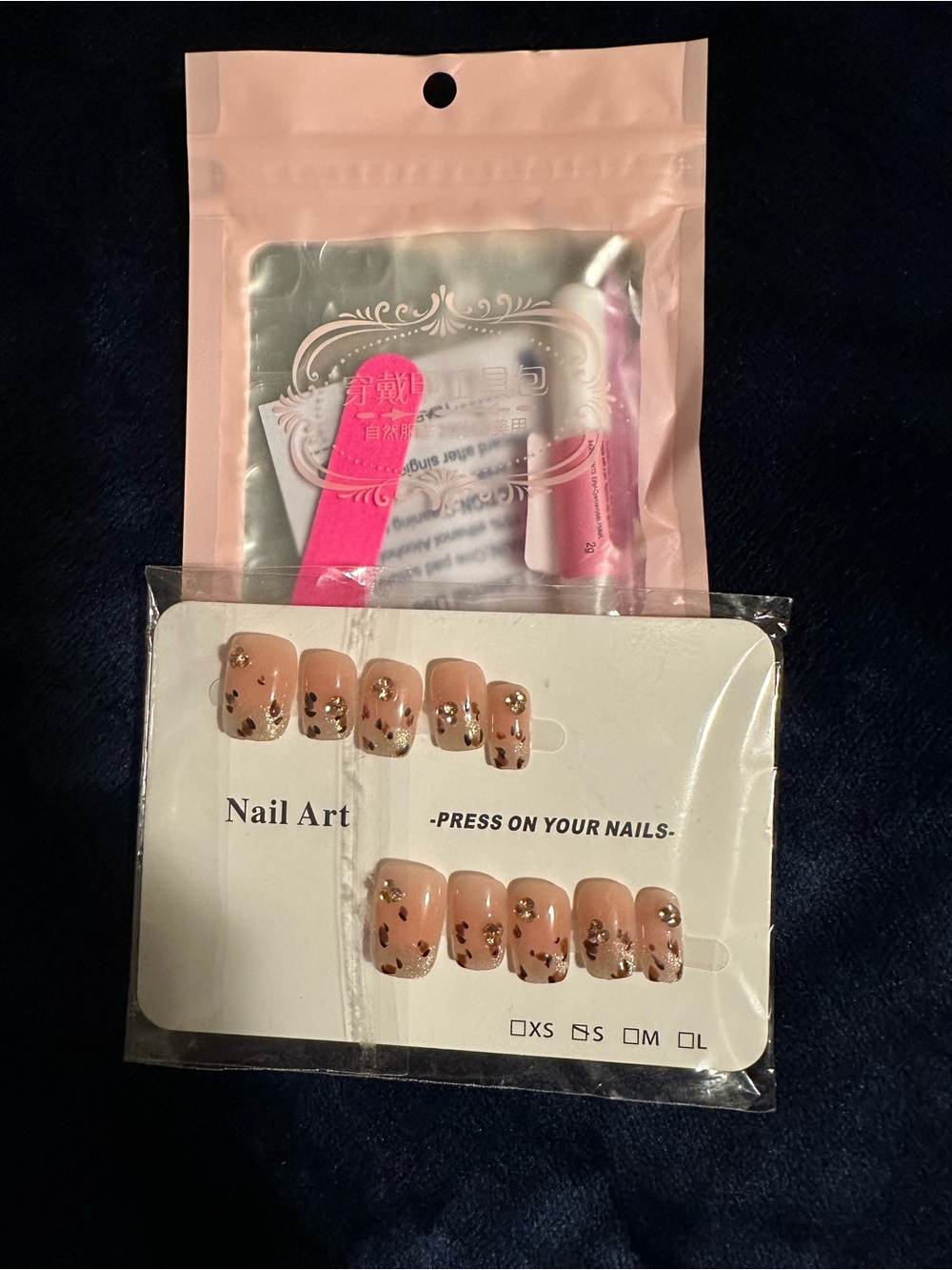Press-On Nail Set with Gold Foil Accent - Nude Pink